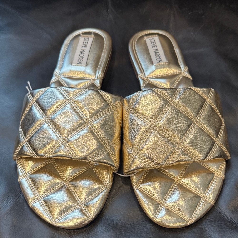Steve Madden Metallic Gold Quilted Slide Sandals